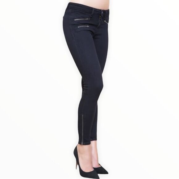 Pistola Black Vintage‎ Moto Zipper Skinny Denim Jeans size 27 - Picture 1 of 12